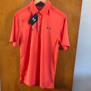 Under Armour Polo Shirt Mens Small Orange Mesh